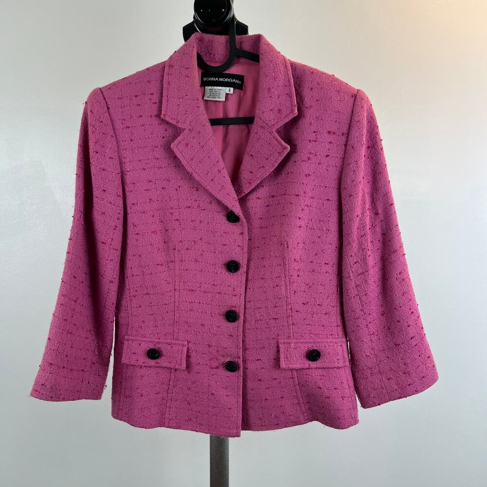 Donna Morgan Pink Tweed 3/4 Sleeve Blazer Women's 6